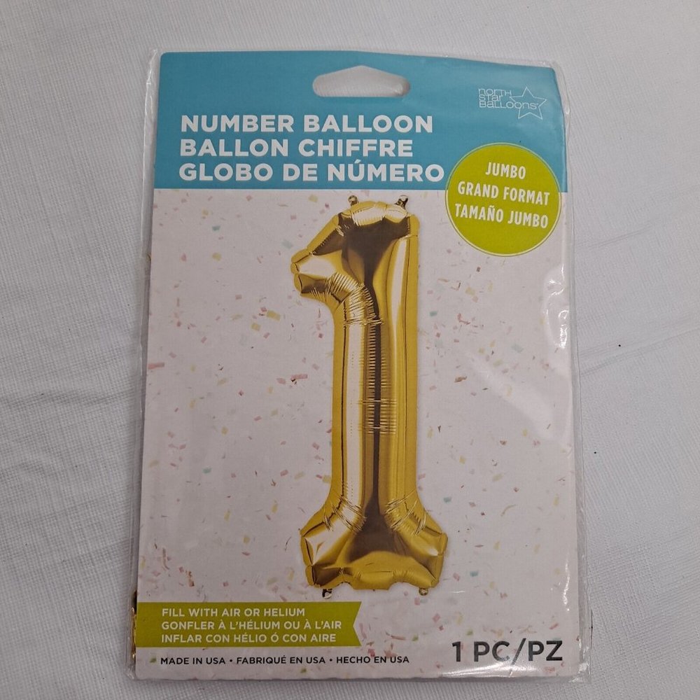 Number ONE Balloon Helium or Air Jumbo Size Gold 34 Inch
